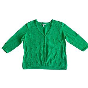 Women's Green Argyle Croft & Barrow Cardigan Sweater FLAWED - XL